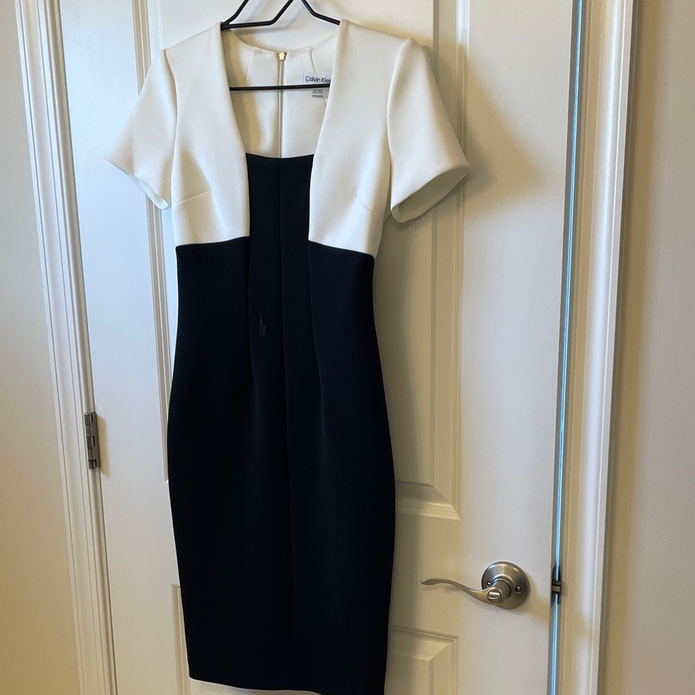 Calvin Klein Two-Tone Black and White Midi Dress